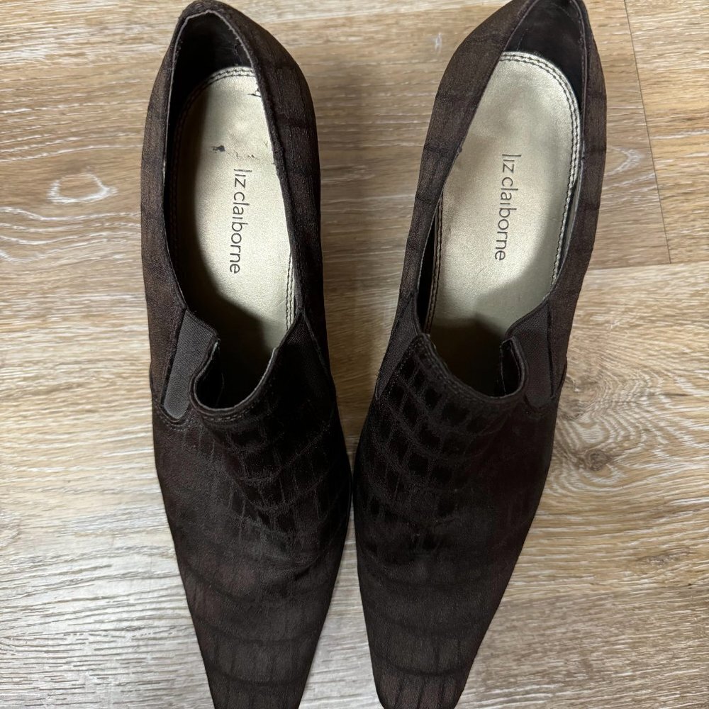 Liz claiborne Labrynth Brown Crocodile pattern Stretch Bootie Women's Size 10 - Picture 2 of 6